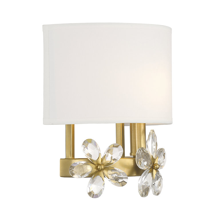 Dahlia Warm Brass 1-Light Sconce with White Linen Shade