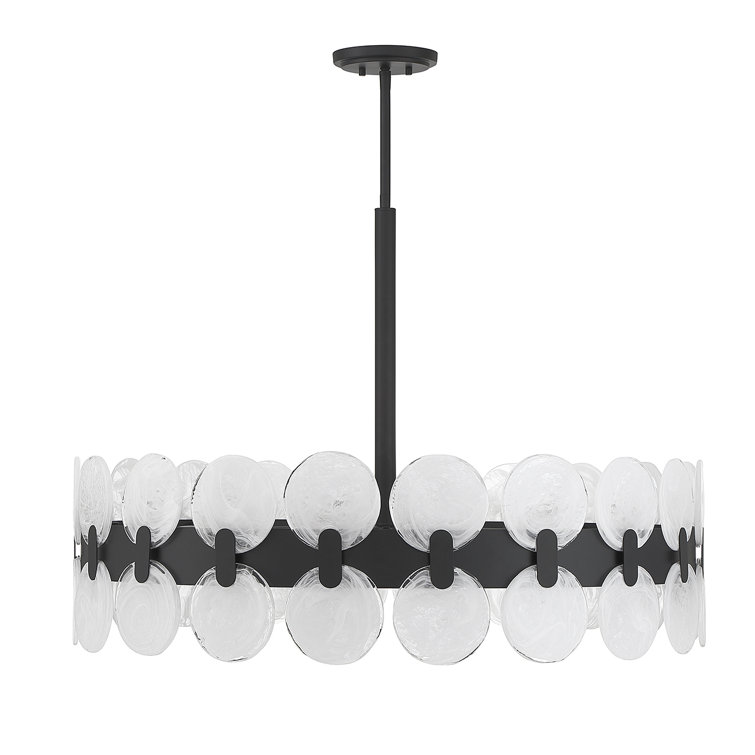 Matte Black 10-Light Chandelier with Strie Piastra Glass