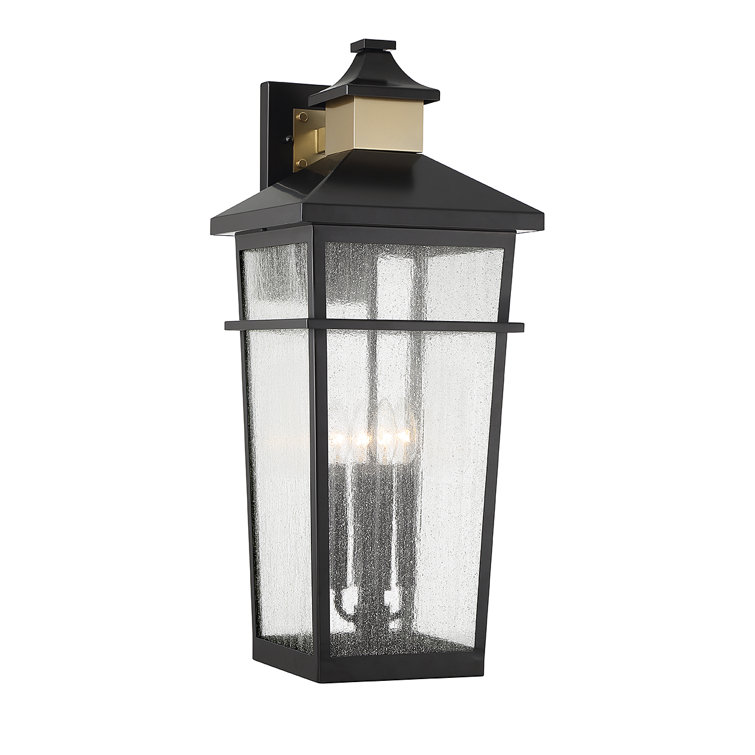 Kingsley Matte Black and Brass 4-Light Outdoor Wall Lantern