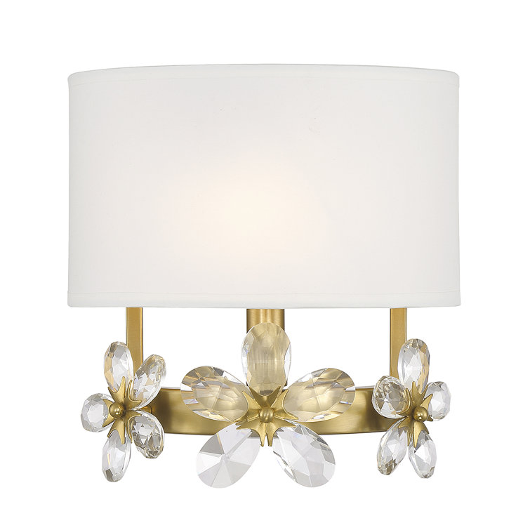 Dahlia Warm Brass 1-Light Sconce with White Linen Shade
