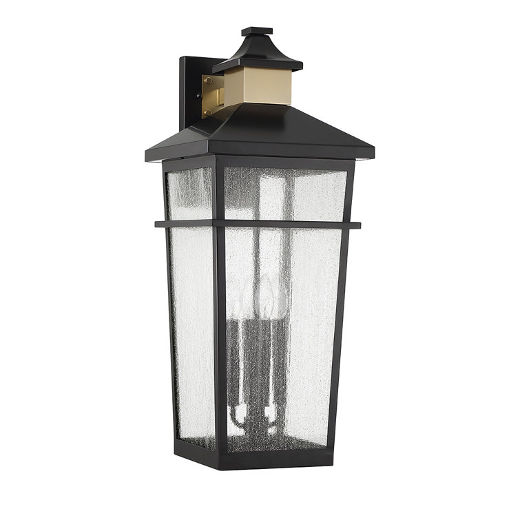 Kingsley Matte Black and Brass 4-Light Outdoor Wall Lantern
