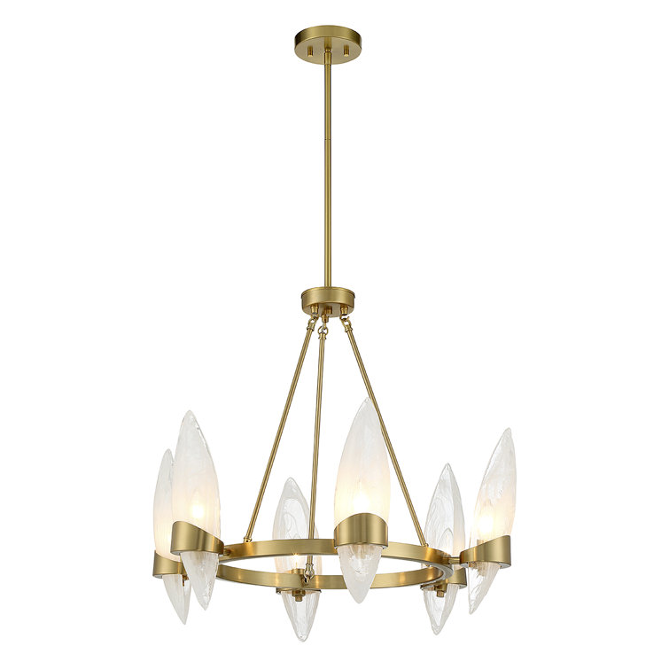 Nouvel Warm Brass 6-Light Chandelier with Handmade Glass Shades