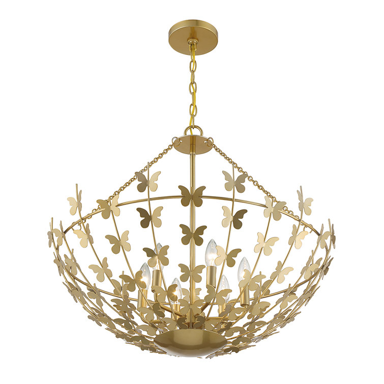 Birch 6-Light Burnished Brass Butterfly Pendant