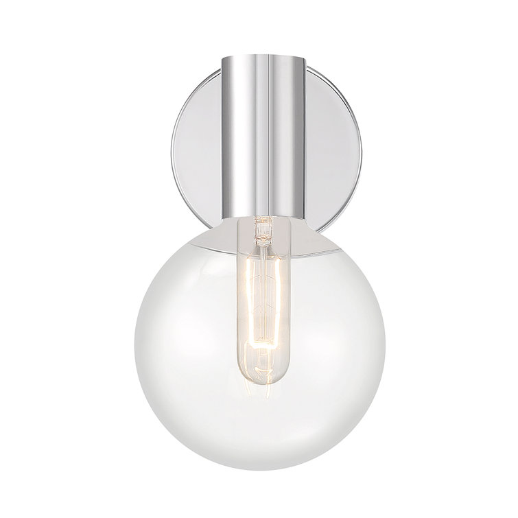 Chrome Globe Clear Glass Shade Dimmable Sconce