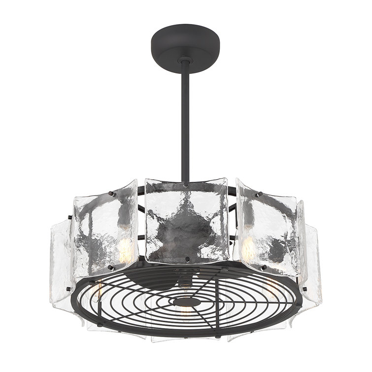 Matte Black 27" LED Chandelier Fan with Clear Glass