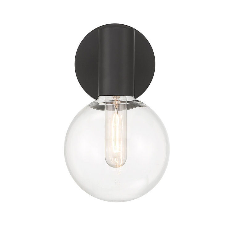 Matte Black Metal Globe Sconce with Clear Shade
