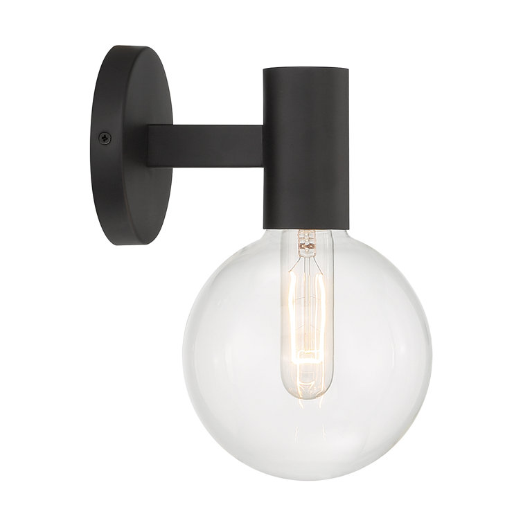Matte Black Metal Globe Sconce with Clear Shade