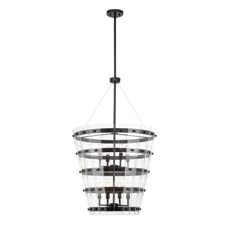Matte Black and Clear Glass 8-Light Pendant