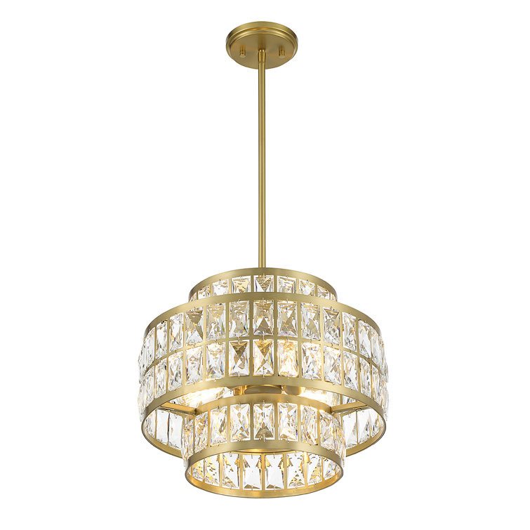 Renzo Warm Brass 3-Light Crystal Drum Pendant