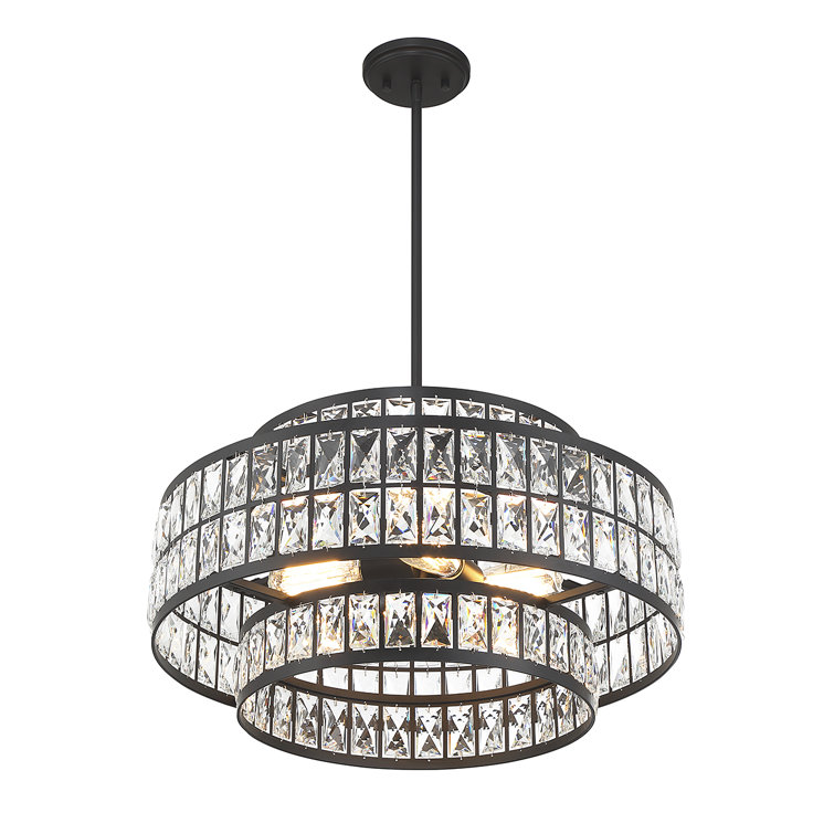 Renzo Matte Black Crystal Drum 4-Light Pendant