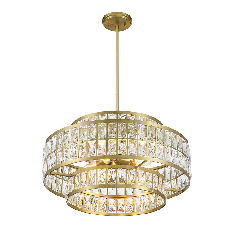 Renzo Warm Brass Crystal Drum 4-Light LED Pendant