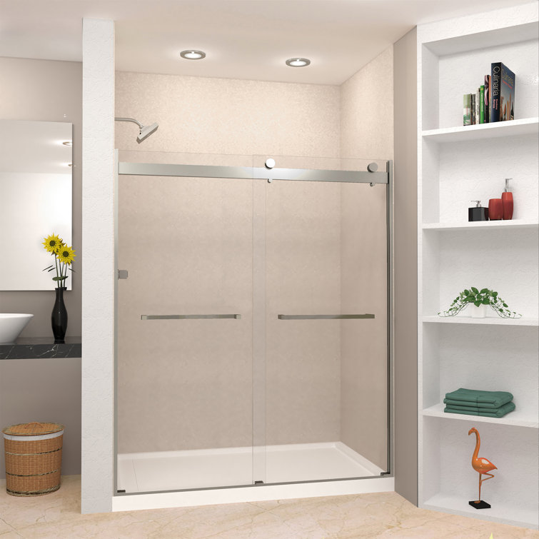 Brianna 60" x 70" Brushed Stainless Frameless Sliding Shower Door