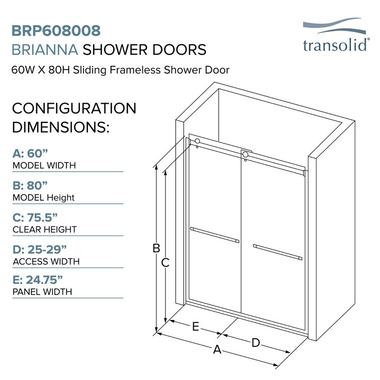 Brianna 60" x 80" Frameless Sliding Shower Door in Polished Chrome