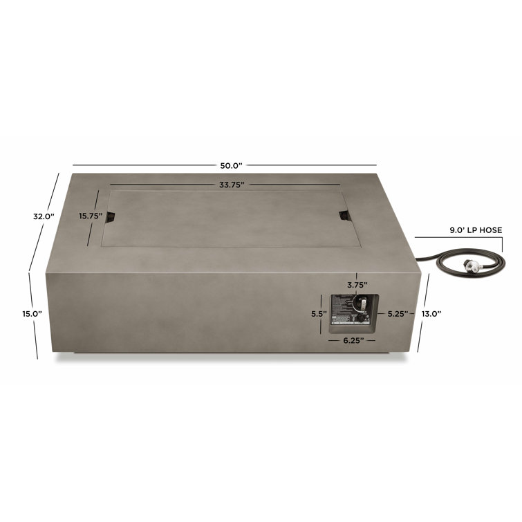 Mist Gray Rectangular Gas Fire Pit Table with Lava Rocks