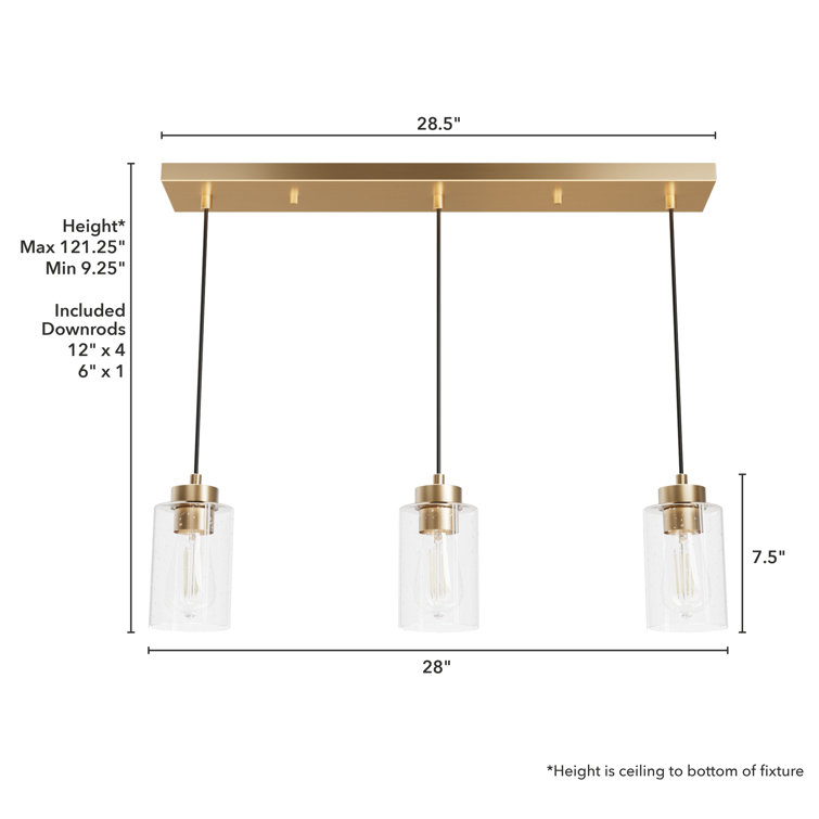Hartland Alturas Gold 3-Light Cluster Linear Pendant with Clear-Seeded Glass