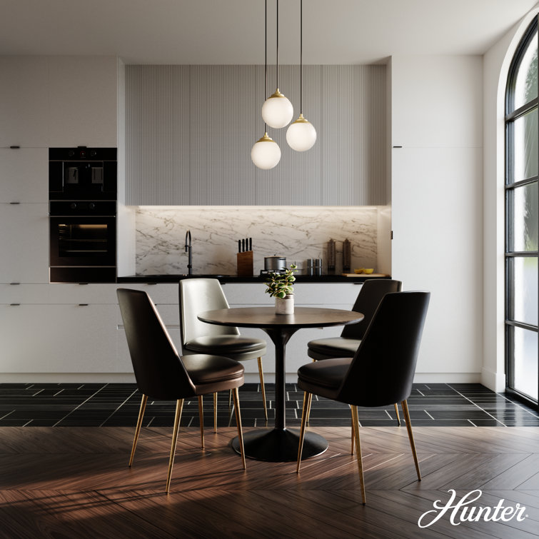 Modern Brass 3-Light Globe Pendant with Cased White Glass