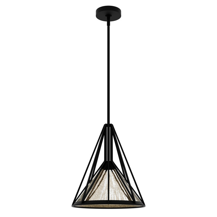 Medium Black Iron Geometric Pendant Light with Mercury Glass