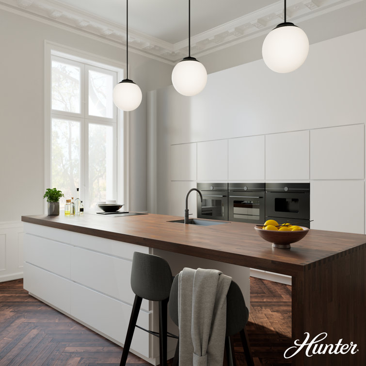 Matte Black and White Glass Globe Pendant Light
