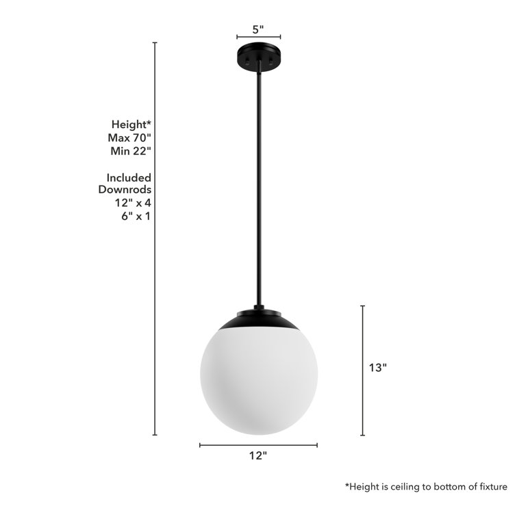 Matte Black and White Glass Globe Pendant Light