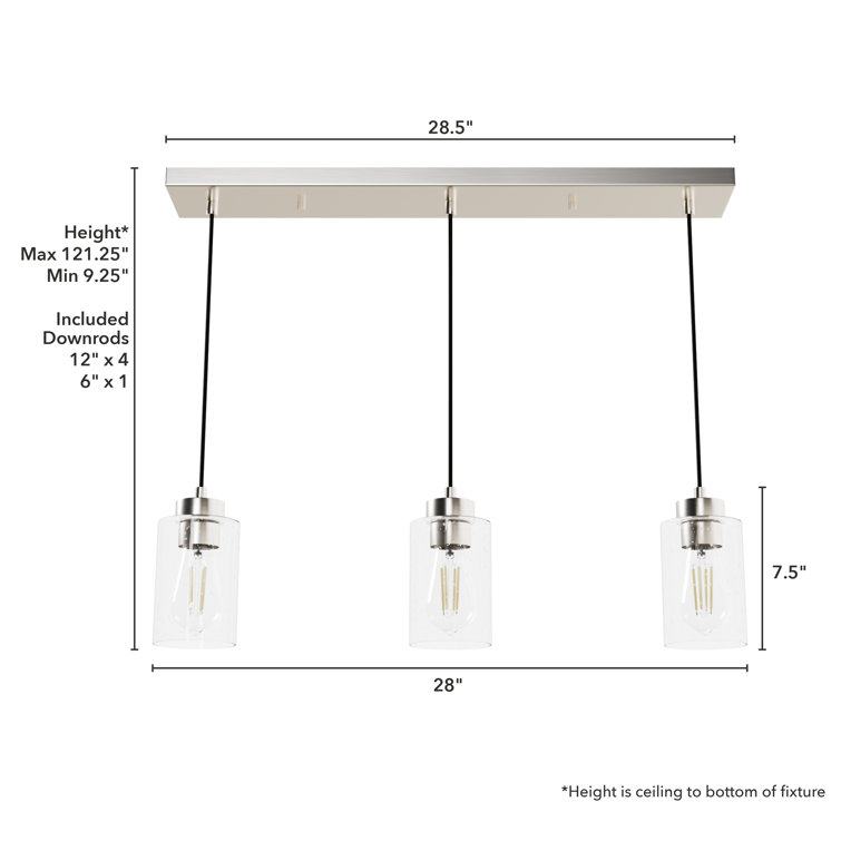 Hartland Seeded Glass 3-Light Brushed Nickel Linear Pendant