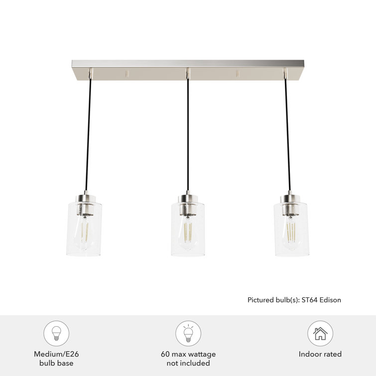Hartland Seeded Glass 3-Light Brushed Nickel Linear Pendant