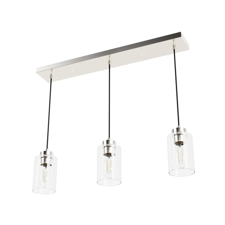 Hartland Seeded Glass 3-Light Brushed Nickel Linear Pendant