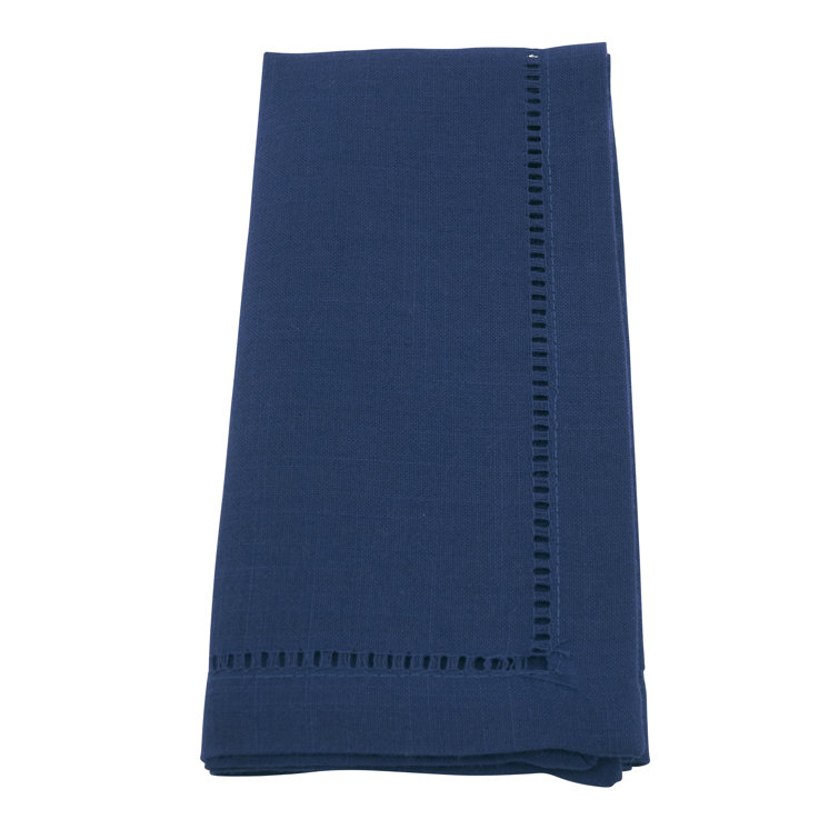 Navy Blue Hemstitched Linen Dinner Napkins, Set of 12