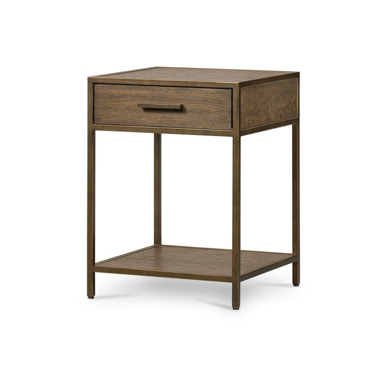 Contemporary Mason Oak Nightstand with Bronze Accents