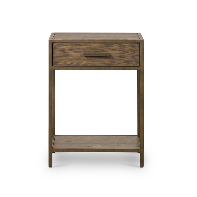 Contemporary Mason Oak Nightstand with Bronze Accents