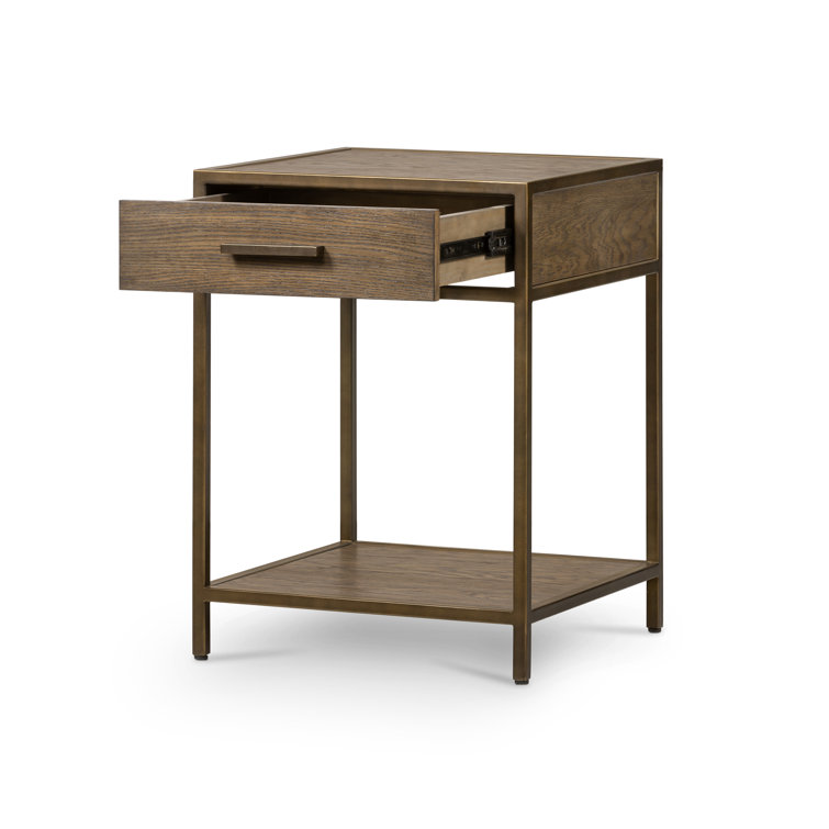 Contemporary Mason Oak Nightstand with Bronze Accents