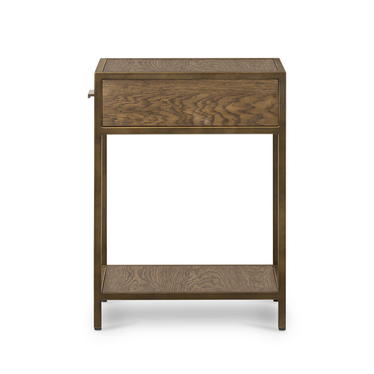 Contemporary Mason Oak Nightstand with Bronze Accents