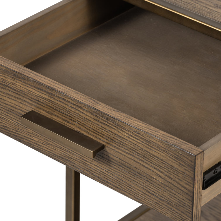 Contemporary Mason Oak Nightstand with Bronze Accents