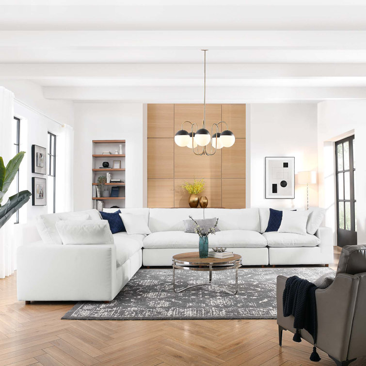 Pure White Luxe Linen 6-Piece Oversized Sectional Sofa with Down Fill