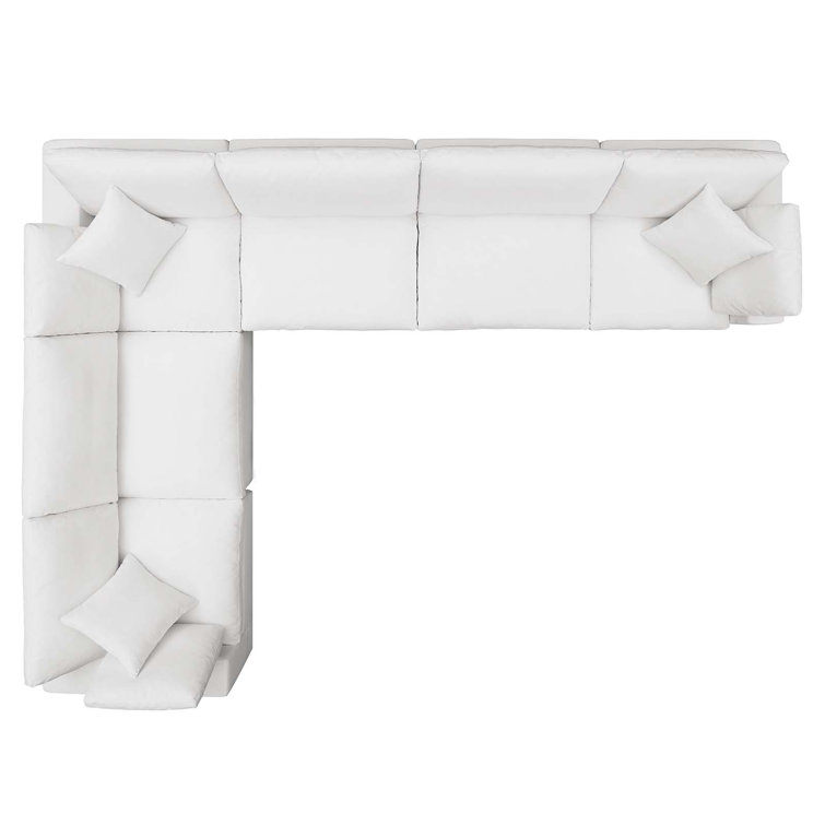 Pure White Luxe Linen 6-Piece Oversized Sectional Sofa with Down Fill