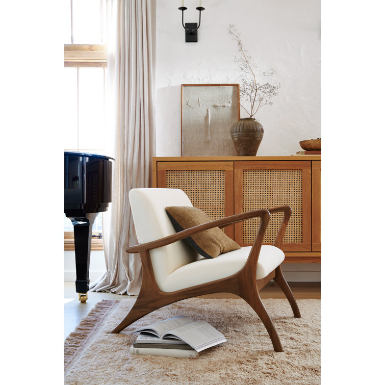 White Teak Handcrafted Lounge Chair with Performance Fabric