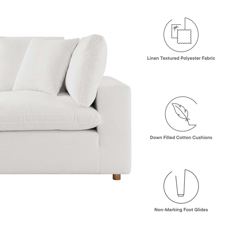Pure White Luxe Linen 6-Piece Oversized Sectional Sofa with Down Fill