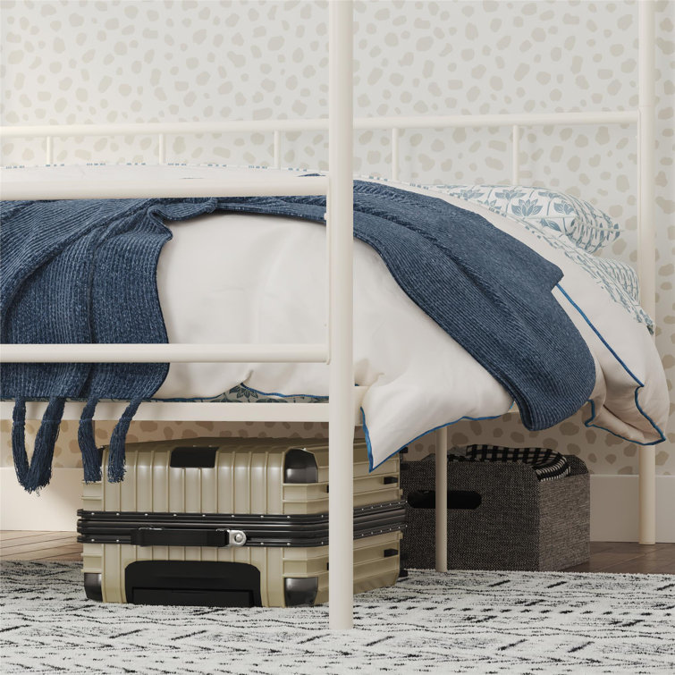 Marion Queen White Metal Canopy Platform Bed with Headboard