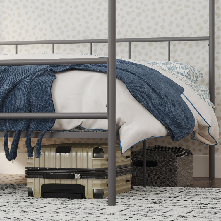 King Size Dark Gray Metal Canopy Platform Bed with Headboard