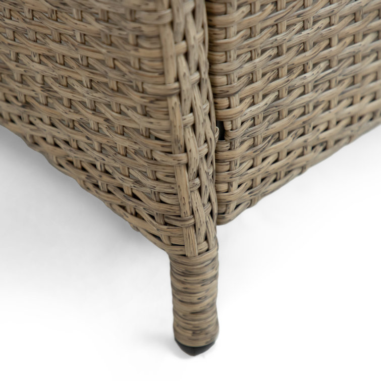 84" Teak and Rattan Outdoor Dining Set with Beige Cushions