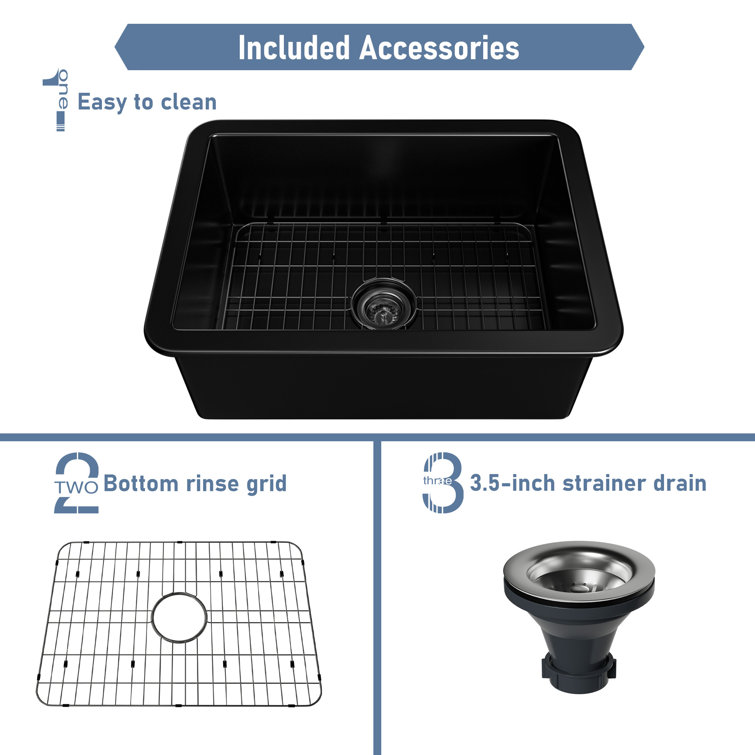 26.65'' Black Fireclay Undermount Single Bowl Kitchen Sink