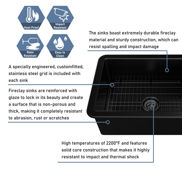 26.65'' Black Fireclay Undermount Single Bowl Kitchen Sink