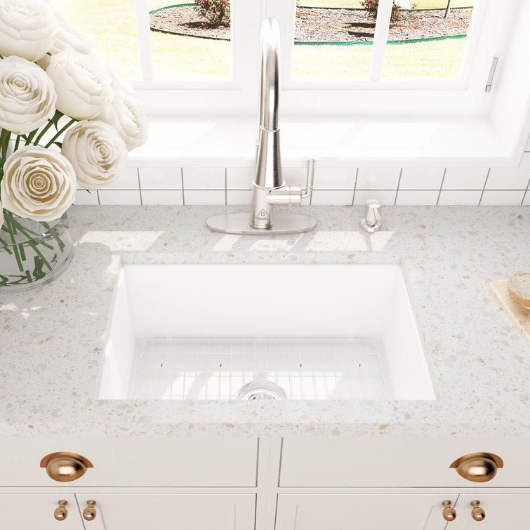 Glossy White 27" Fireclay Single Bowl Drop-In Kitchen Sink