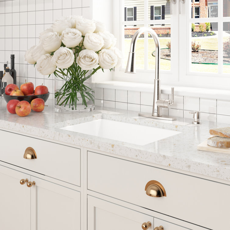 Glossy White 27" Fireclay Single Bowl Drop-In Kitchen Sink