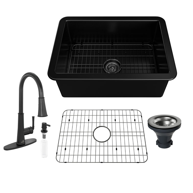 26.65'' Black Fireclay Undermount Single Bowl Kitchen Sink