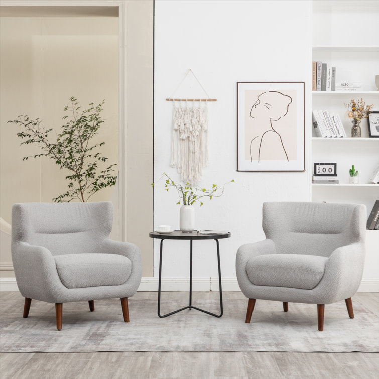 Gray Velvet Barrel Accent Chair Set with Solid Wood Legs