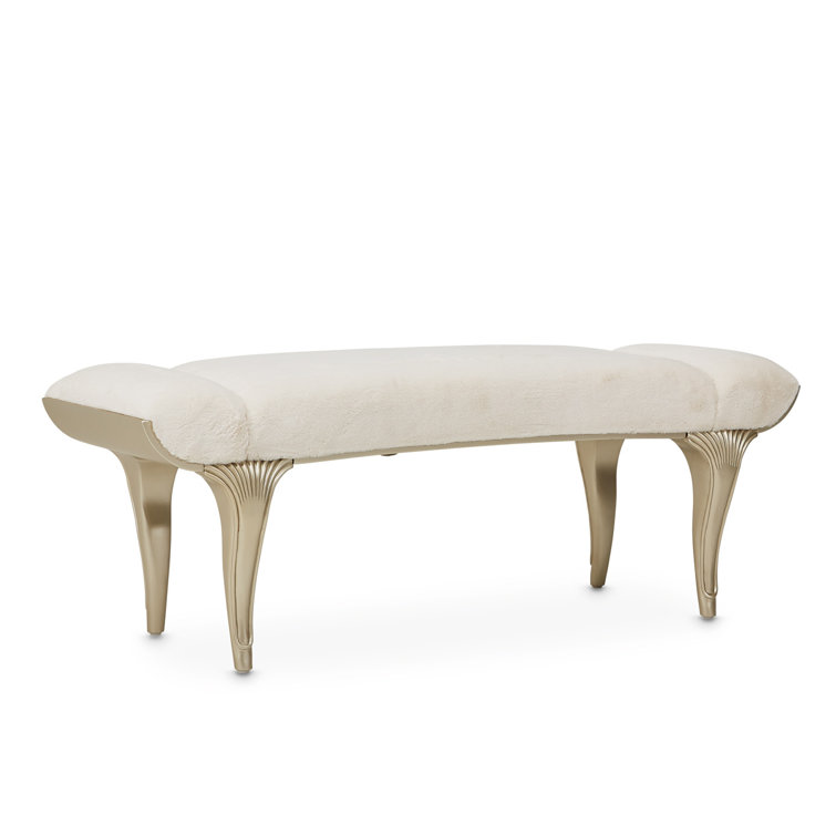 Cherie Hazelnut Faux Fur & Birch Wood Glamorous Bed Bench