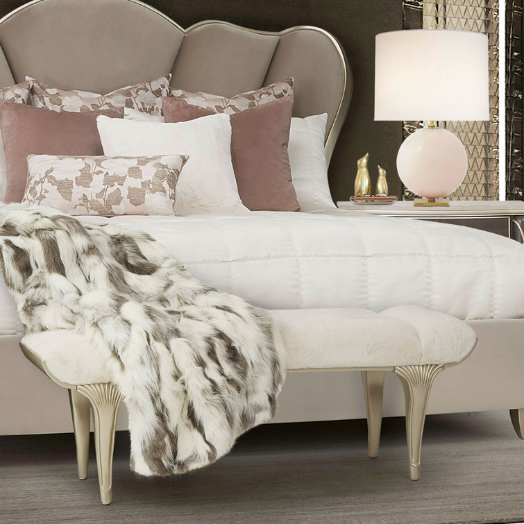 Cherie Hazelnut Faux Fur & Birch Wood Glamorous Bed Bench