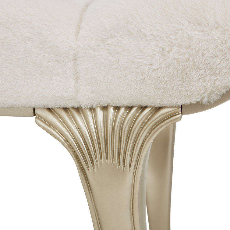 Cherie Hazelnut Faux Fur & Birch Wood Glamorous Bed Bench