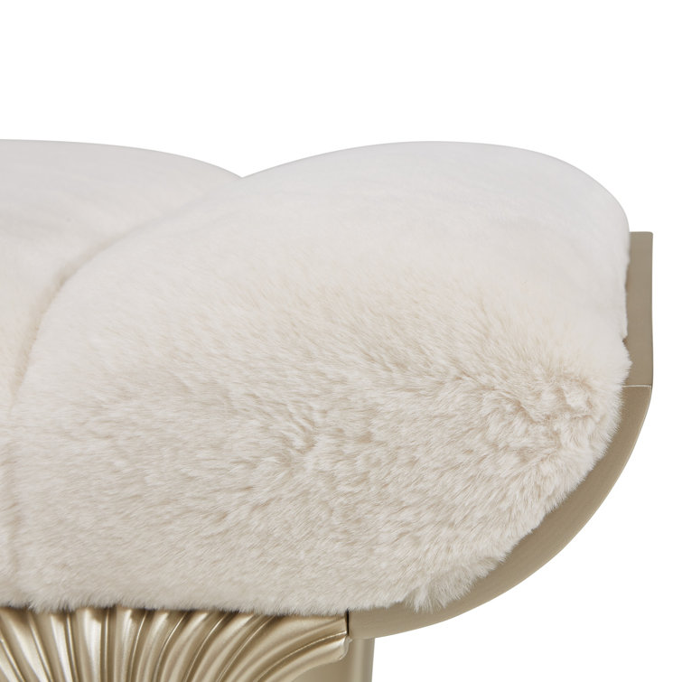 Cherie Hazelnut Faux Fur & Birch Wood Glamorous Bed Bench
