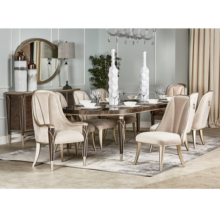 Hazelnut Brown Wood and Mahogany Extendable Oval Dining Table